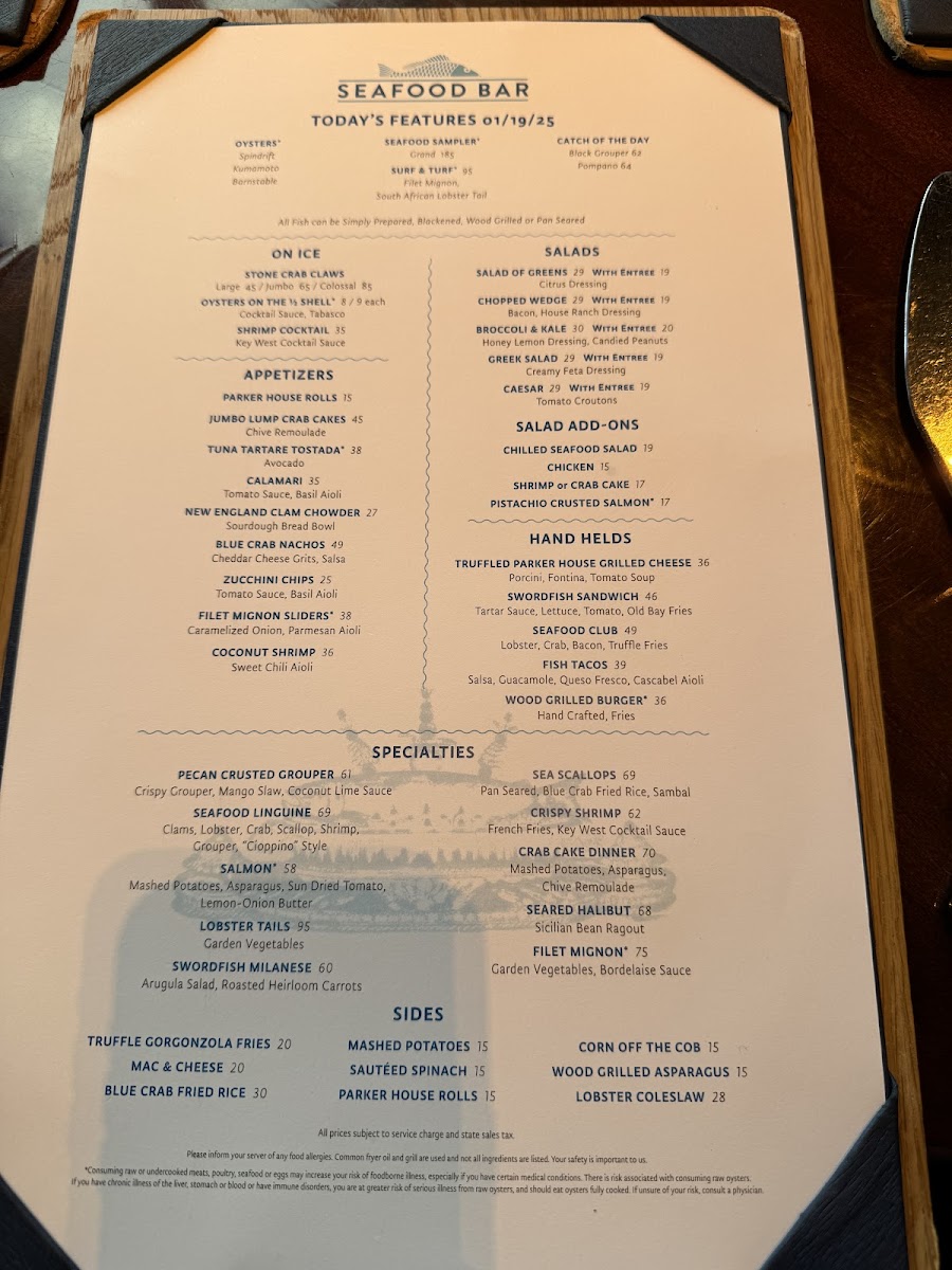 Seafood Bar Menu - Image 1